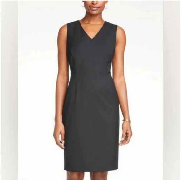 ANN TAYLOR Black Sleeveless V Neck Sheath Dress Size 8 - Picture 1 of 11
